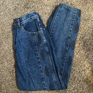 Vintage Gloria Blue High-Waisted Tapered Jeans with Patterned Side